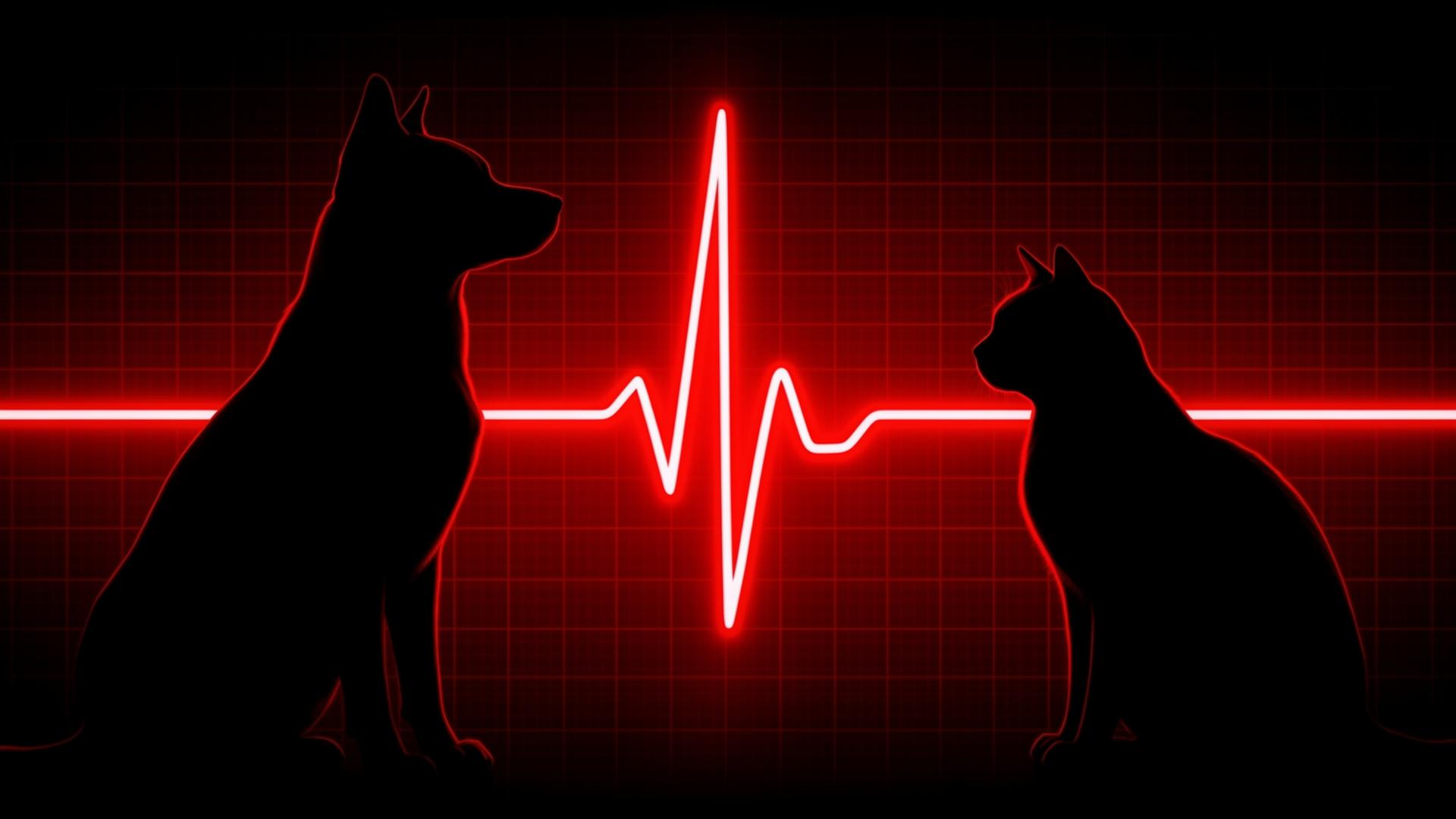 Cão e gato em monitoramento de emergência veterinária